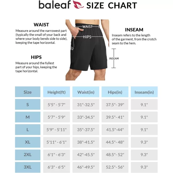 BALEAF Mens 9 Fishing Hiking Shorts Cargo Lightwight Quickly Dry Shorts Elastic Waist Travel for Summer Camping CasualBlack