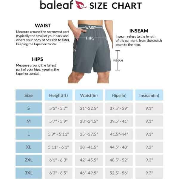 BALEAF Mens 9 Fishing Hiking Shorts Cargo Lightwight Quickly Dry Shorts Elastic Waist Travel for Summer Camping CasualFrost Gray