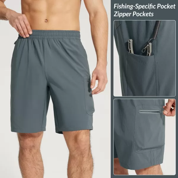 BALEAF Mens 9 Fishing Hiking Shorts Cargo Lightwight Quickly Dry Shorts Elastic Waist Travel for Summer Camping CasualFrost Gray