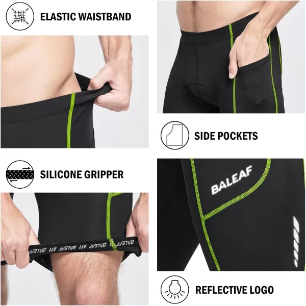 BALEAF Mens Padded Bike Shorts Cycling Tights Road Bicycle MTB Accessories Pockets UPF 50ClassicblackGreen