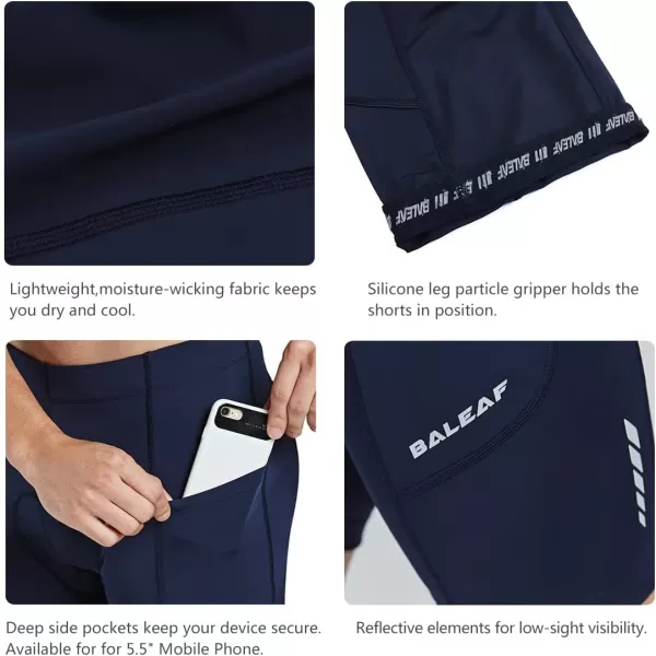 BALEAF Mens Padded Bike Shorts Cycling Tights Road Bicycle MTB Accessories Pockets UPF 50Classicdark Blue