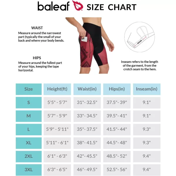 BALEAF Mens Padded Bike Shorts Cycling Tights Road Bicycle MTB Accessories Pockets UPF 50Printedred