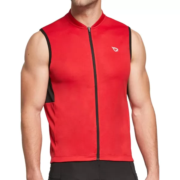 BALEAF Mens Sleeveless Cycling Jersey Road Bike Shirt Bicycle Biking Tank Tops Full Zip Pockets SPF UPF50Red