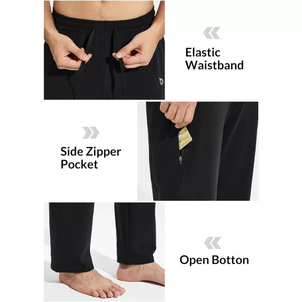 BALEAF Mens Sweatpants Casual Lounge Cotton Pajama Yoga Pants Open Bottom Straight Leg Male Sweat Pants with PocketsBblackzipper Pocket