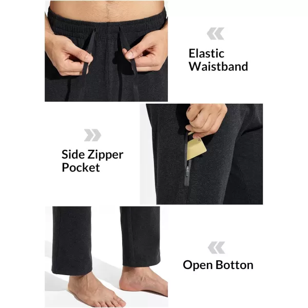 BALEAF Mens Sweatpants Casual Lounge Cotton Pajama Yoga Pants Open Bottom Straight Leg Male Sweat Pants with PocketsBcharcoalzipper Pocket