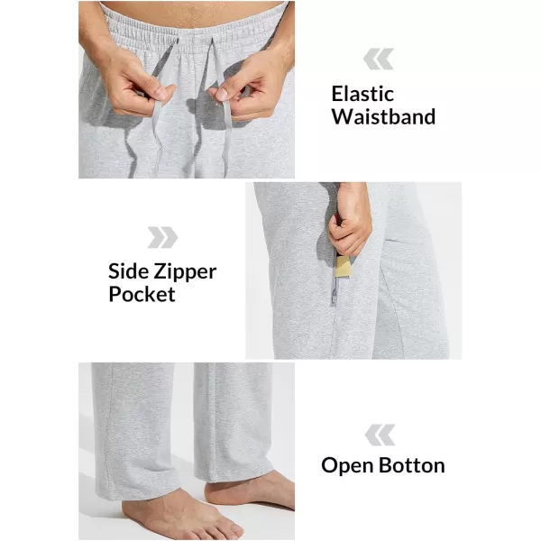 BALEAF Mens Sweatpants Casual Lounge Cotton Pajama Yoga Pants Open Bottom Straight Leg Male Sweat Pants with PocketsBlight Grayzipper Pocket