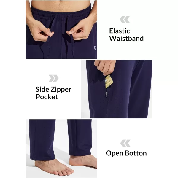 BALEAF Mens Sweatpants Casual Lounge Cotton Pajama Yoga Pants Open Bottom Straight Leg Male Sweat Pants with PocketsBnavy Bluezipper Pocket