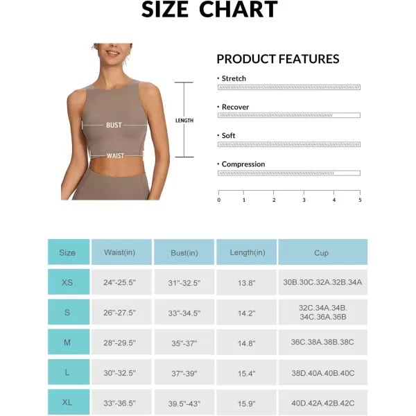 BALEAF Nuleaf High Neck Longline Sports Bra for Women U Back Workout Tank Top Padeed Yoga Crop TopsCocoa Brown