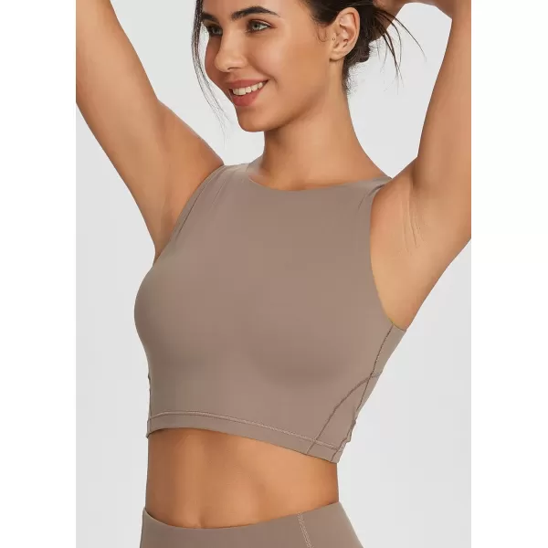 BALEAF Nuleaf High Neck Longline Sports Bra for Women U Back Workout Tank Top Padeed Yoga Crop TopsCocoa Brown