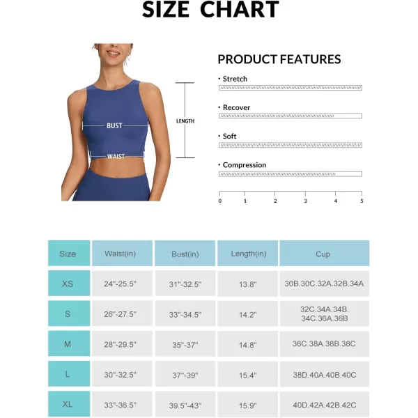 BALEAF Nuleaf High Neck Longline Sports Bra for Women U Back Workout Tank Top Padeed Yoga Crop TopsNavy