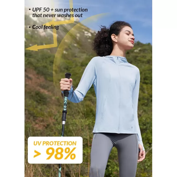 BALEAF SunDur Womens SPF Shirts Permanent UPF 50 Crop Jacket Long Sleeve Sun Protection Clothing Full Zip Quick Dry HikingBlue