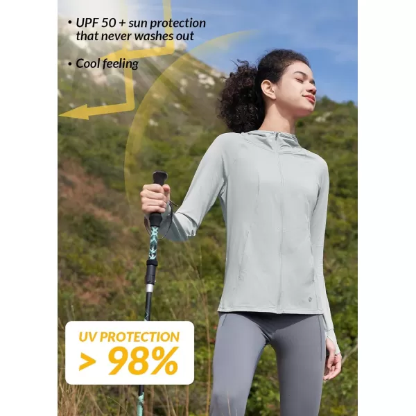 BALEAF SunDur Womens SPF Shirts Permanent UPF 50 Crop Jacket Long Sleeve Sun Protection Clothing Full Zip Quick Dry HikingGrey