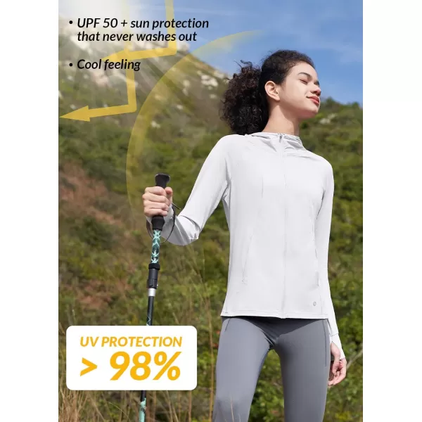 BALEAF SunDur Womens SPF Shirts Permanent UPF 50 Crop Jacket Long Sleeve Sun Protection Clothing Full Zip Quick Dry HikingWhite