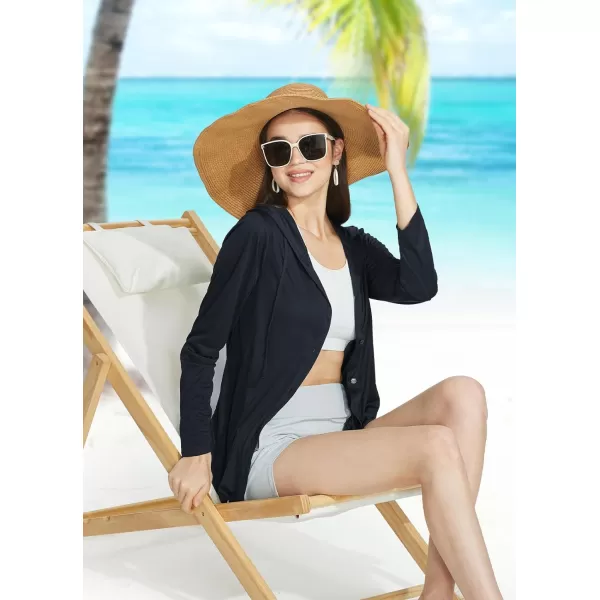 BALEAF Womens 2024 UPF 50 Swimsuit Coverups Long Sleeve Beach Cover Up Quick Dry Sun Shirts Hoodie with PocketsBlack