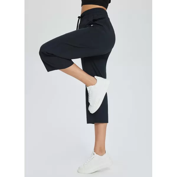 BALEAF Womens 21 30 Wide Leg Pants Capris Athletic Casual with Pockets Drawstring Quick Dry Walking Workout UPF5021 Caprisblack