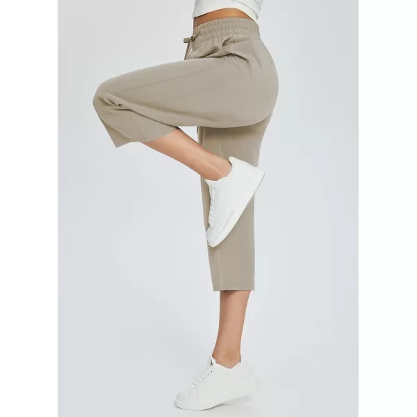 BALEAF Womens 21 30 Wide Leg Pants Capris Athletic Casual with Pockets Drawstring Quick Dry Walking Workout UPF5021 Caprisbrown