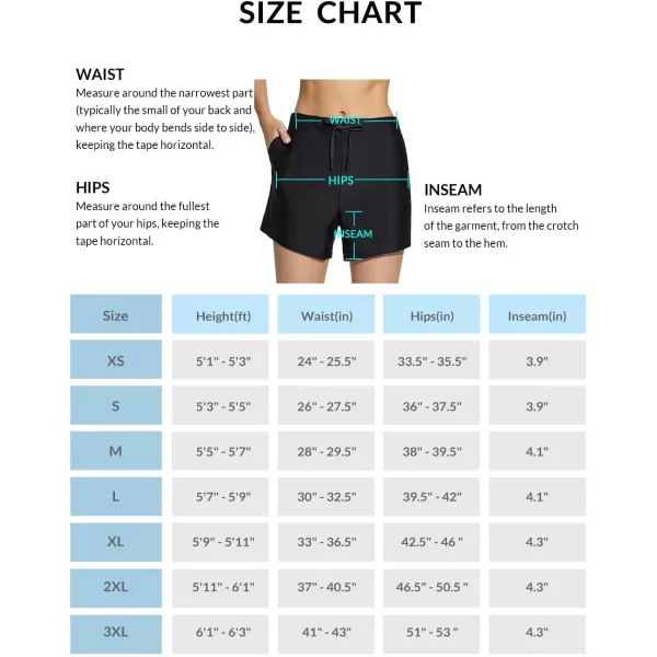 BALEAF Womens 4 Swim Shorts High Waisted Tummy Control Quick Dry UPF50 Swimsuits Bathing Suit BottomsBlack