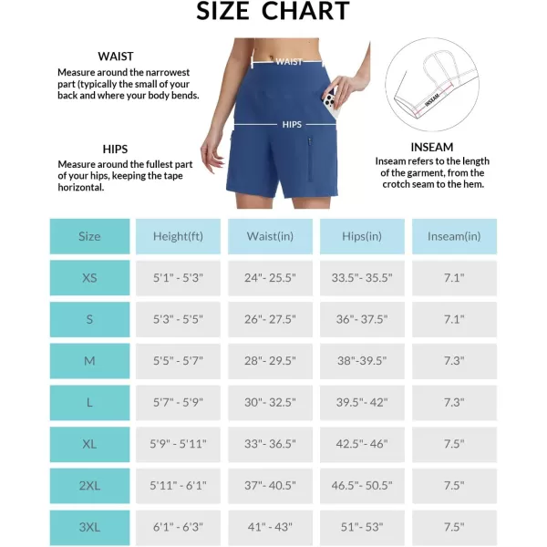 BALEAF Womens Athletic Shorts 7 Inch Long Hiking Shorts High Waist Pockets7 Inchblue