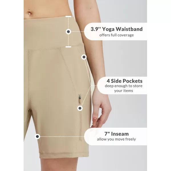 BALEAF Womens Athletic Shorts 7 Inch Long Hiking Shorts High Waist Pockets7 Inchbrown