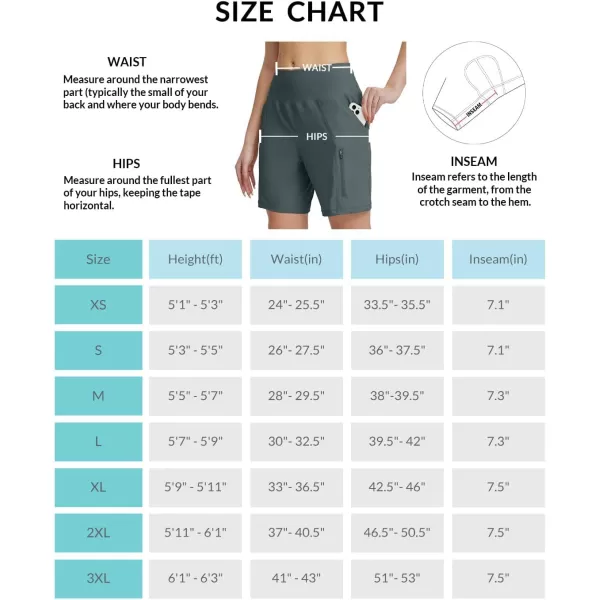 BALEAF Womens Athletic Shorts 7 Inch Long Hiking Shorts High Waist Pockets7 Inchgrey