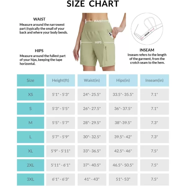 BALEAF Womens Athletic Shorts 7 Inch Long Hiking Shorts High Waist Pockets7 Inchkhaki Green