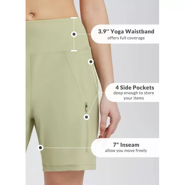 BALEAF Womens Athletic Shorts 7 Inch Long Hiking Shorts High Waist Pockets7 Inchkhaki Green