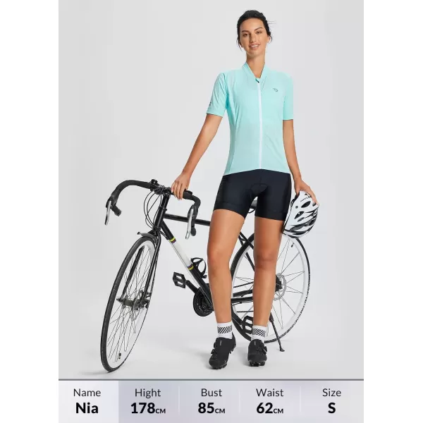 BALEAF Womens Cycling Jersey Short Sleeve Road Bike Shirt Bicycle Biking Tops 4 Rear Pockets UPF5002light Blue