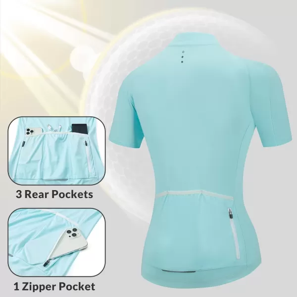 BALEAF Womens Cycling Jersey Short Sleeve Road Bike Shirt Bicycle Biking Tops 4 Rear Pockets UPF5002light Blue