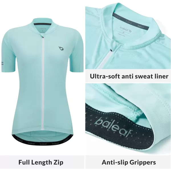 BALEAF Womens Cycling Jersey Short Sleeve Road Bike Shirt Bicycle Biking Tops 4 Rear Pockets UPF5002light Blue