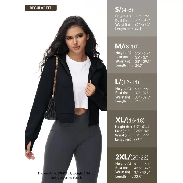 BALEAF Womens FullZip Up Hoodies Jacket Fleece Cropped Oversized Sweatshirts Casual Cotton Long Sleeve Tops with Thumb HoleAblackhood