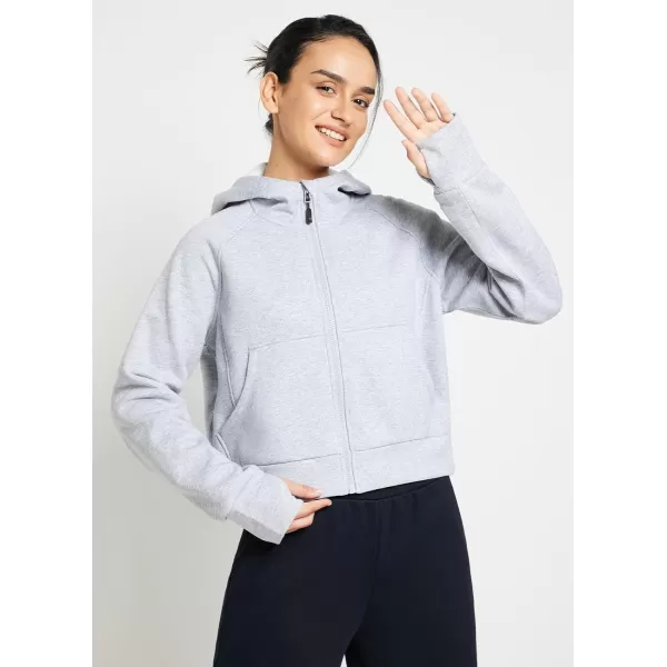 BALEAF Womens FullZip Up Hoodies Jacket Fleece Cropped Oversized Sweatshirts Casual Cotton Long Sleeve Tops with Thumb HoleAlight Greyhood