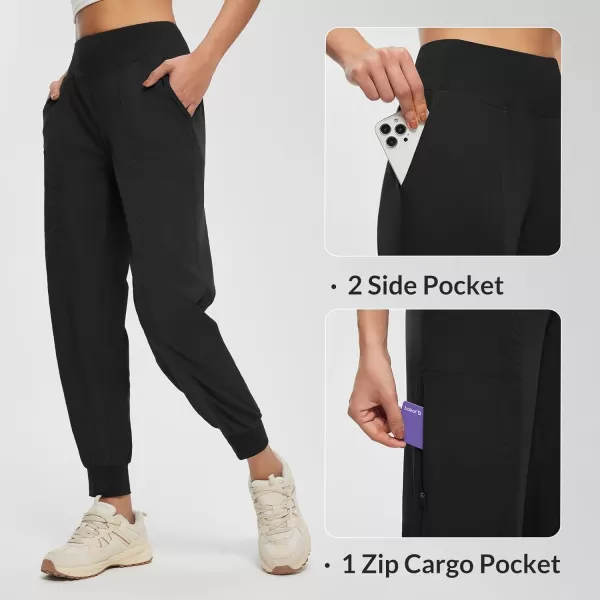 BALEAF Womens Hiking Joggers Pants Lightweight Quick Dry with Zip Pockets Outdoor Athletic Workout Running CasualBlack