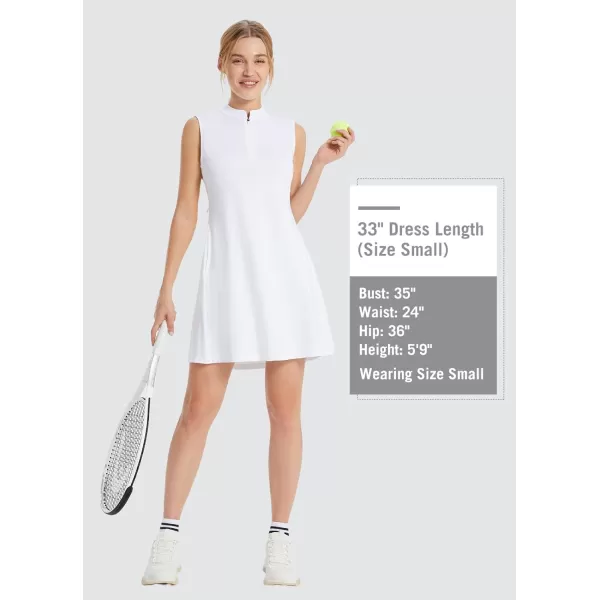 BALEAF Womens Sleeveless Golf Dress with Zip Pockets and Shorts Tennis Athletic Sport Dresses Quick Dry UPF 50 Stand CollarWhite