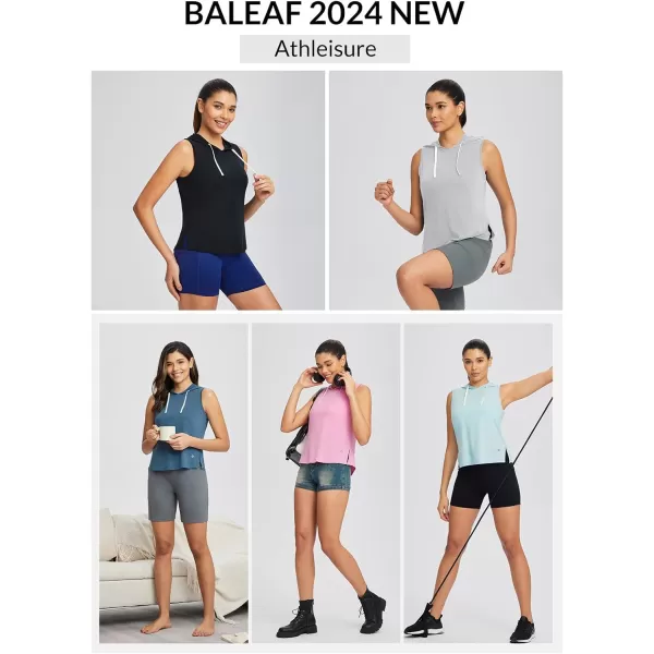 BALEAF Womens Sleeveless Hooded Workout Tanks Dance Tops Muscle TShirt Quick Dry Side Slits for SummerHeather Gray