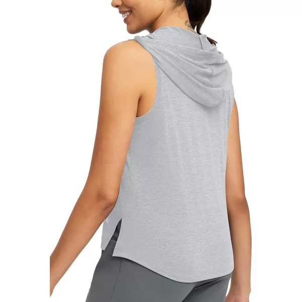 BALEAF Womens Sleeveless Hooded Workout Tanks Dance Tops Muscle TShirt Quick Dry Side Slits for SummerHeather Gray