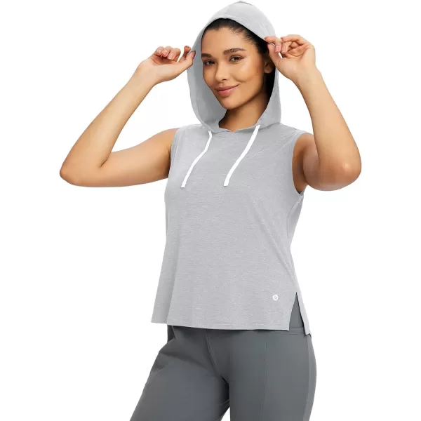 BALEAF Womens Sleeveless Hooded Workout Tanks Dance Tops Muscle TShirt Quick Dry Side Slits for SummerHeather Gray