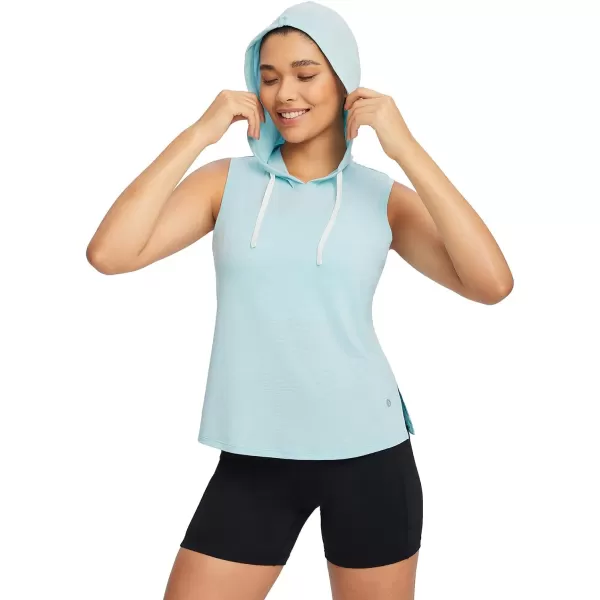 BALEAF Womens Sleeveless Hooded Workout Tanks Dance Tops Muscle TShirt Quick Dry Side Slits for SummerPastel Blue