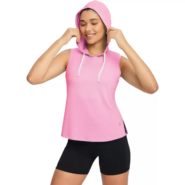 BALEAF Womens Sleeveless Hooded Workout Tanks Dance Tops Muscle TShirt Quick Dry Side Slits for SummerPink