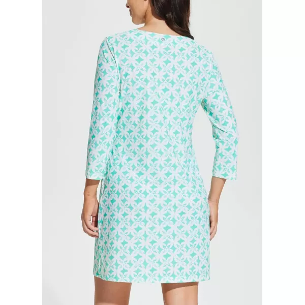 BALEAF Womens Sun Protection Swim Cover Up Dress with Pockets 34 Sleeve UPF 50 Tunic Beach Coverups Dress 2024Patterngreen