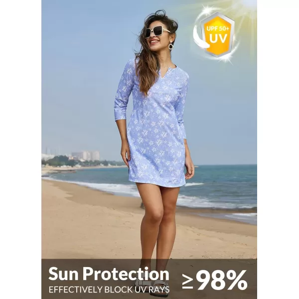 BALEAF Womens Sun Protection Swim Cover Up Dress with Pockets 34 Sleeve UPF 50 Tunic Beach Coverups Dress 2024Patternpurple