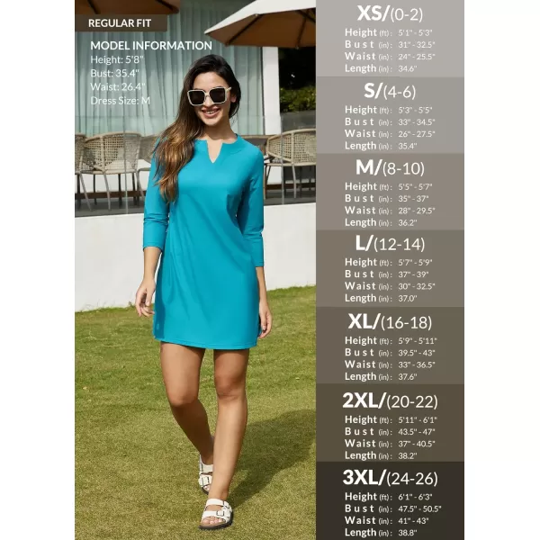 BALEAF Womens Sun Protection Swim Cover Up Dress with Pockets 34 Sleeve UPF 50 Tunic Beach Coverups Dress 2024Solidaque Blue