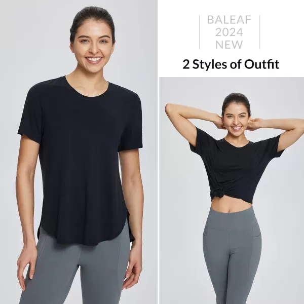 BALEAF Womens Workout Tops Short Sleeve Athletic Yoga Running Shirts Loose Fit with Side Slits Quick Dry TShirtsBlack