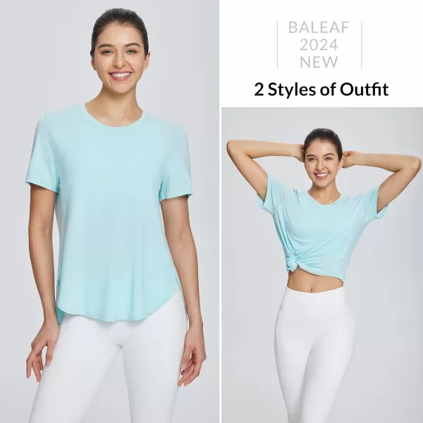 BALEAF Womens Workout Tops Short Sleeve Athletic Yoga Running Shirts Loose Fit with Side Slits Quick Dry TShirtsPastel Blue