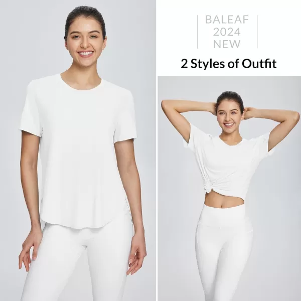 BALEAF Womens Workout Tops Short Sleeve Athletic Yoga Running Shirts Loose Fit with Side Slits Quick Dry TShirtsWhite