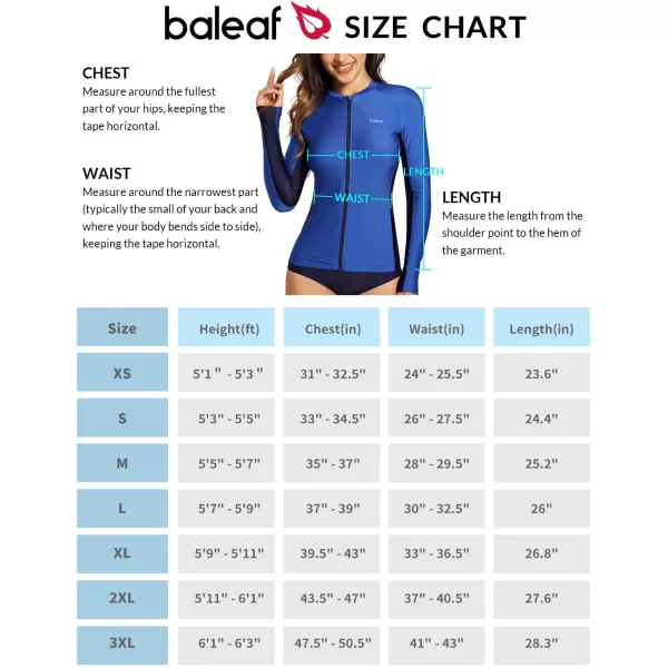 BALEAF Womens Zipper Rash Guard Swim Shirts UPF50 Sun Protection Zip Front Swim Jacket Long Sleeve Swimsuits TopBlueNavy