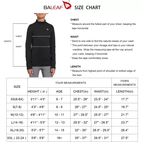 BALEAF Youth Boys Compression Thermal Shirt Fleece Baselayer Long Sleeve Cold Gear Mock Top Baseball Football UndershirtBlackfleece Lined