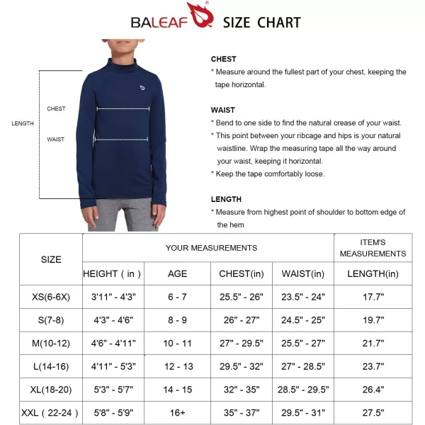 BALEAF Youth Boys Compression Thermal Shirt Fleece Baselayer Long Sleeve Cold Gear Mock Top Baseball Football UndershirtNavyfleece Lined