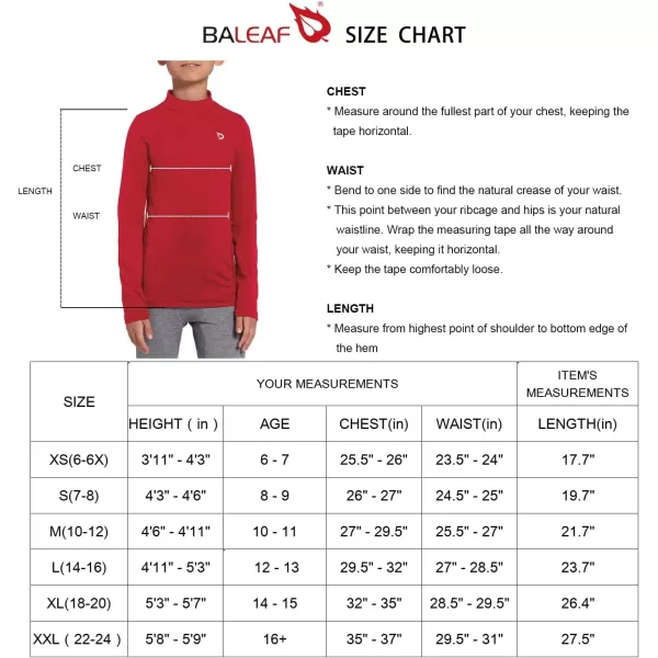 BALEAF Youth Boys Compression Thermal Shirt Fleece Baselayer Long Sleeve Cold Gear Mock Top Baseball Football UndershirtRedfleece Lined