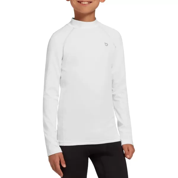 BALEAF Youth Boys Compression Thermal Shirt Fleece Baselayer Long Sleeve Cold Gear Mock Top Baseball Football UndershirtWhitefleece Lined