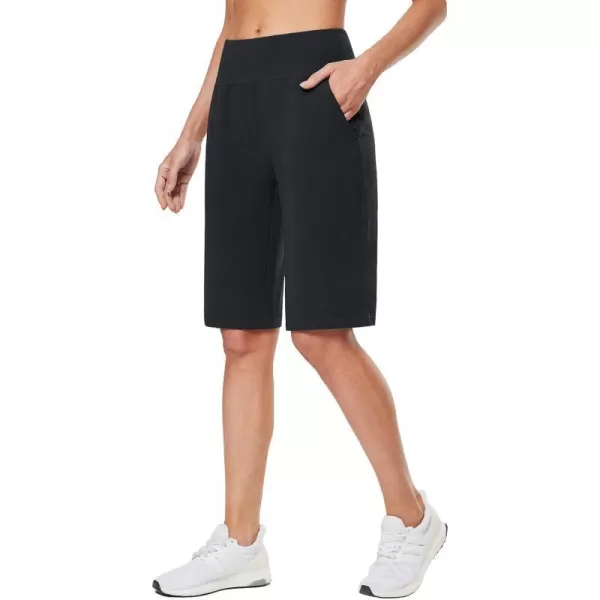 BALEAF 12 Bermuda Shorts for Women Knee Length Summer Long Shorts Cotton Casual Lounge AthleticBlack